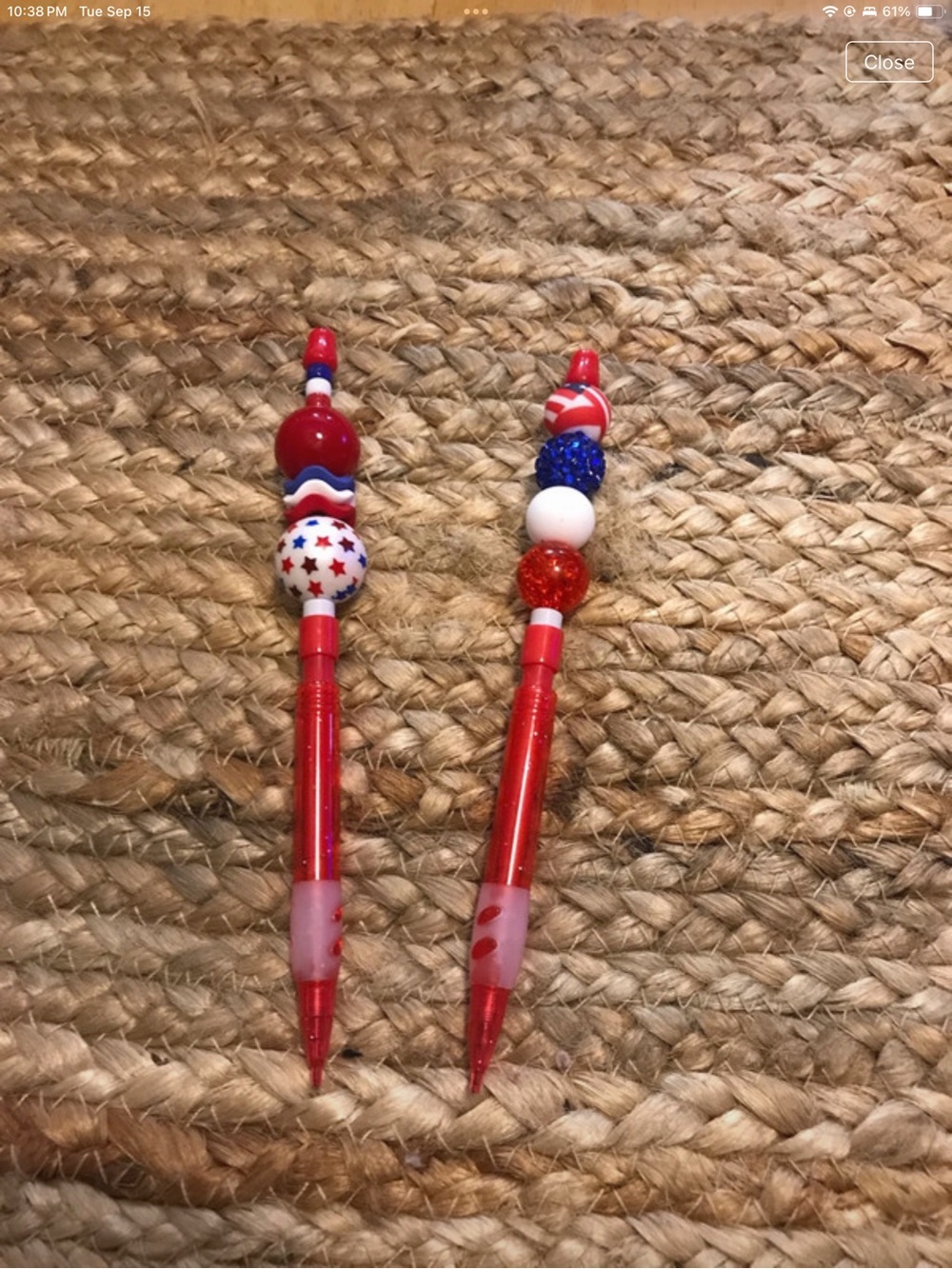 Red, White and Blue Beaded Mechanical Pens - Set of 2
